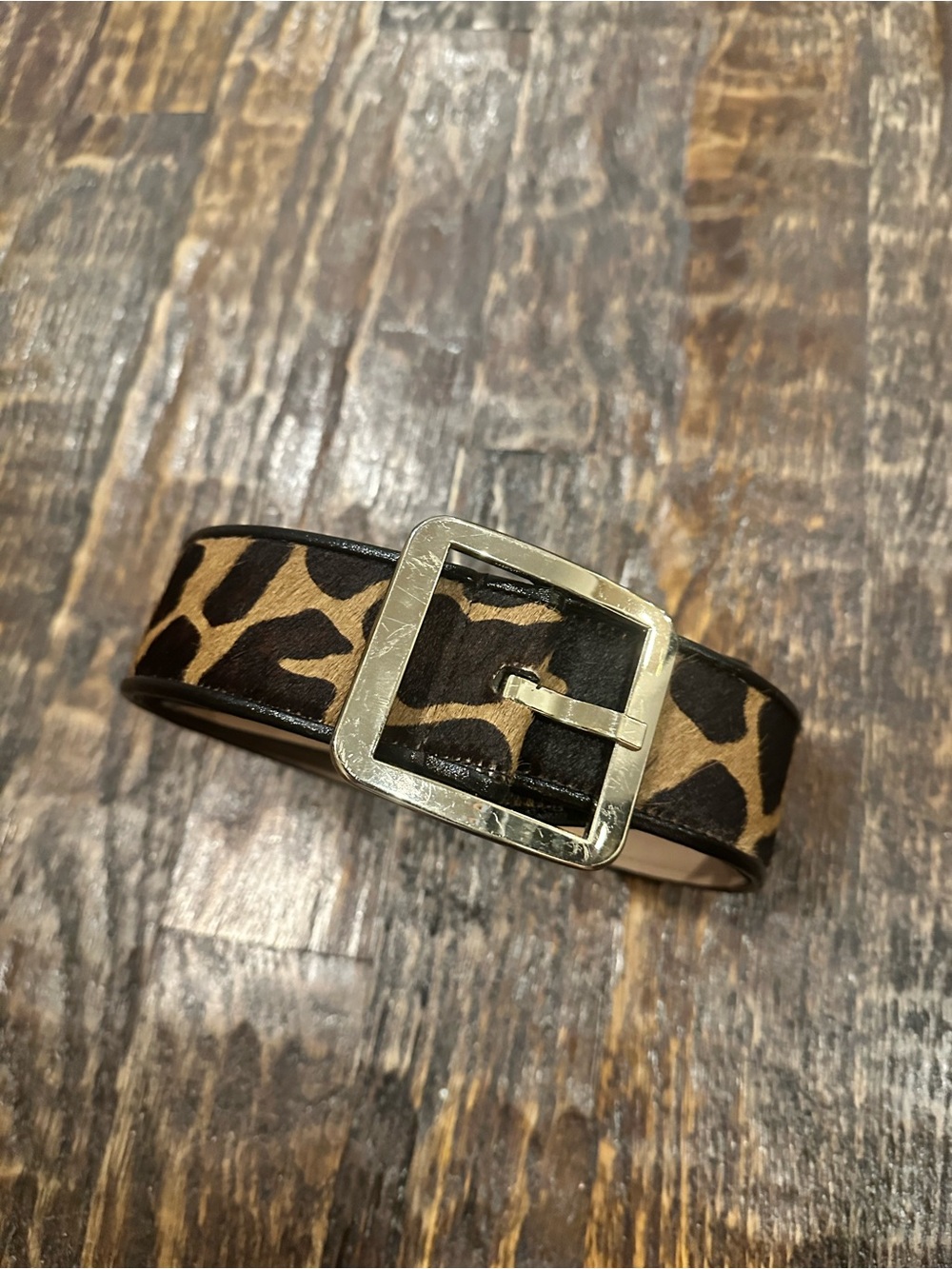 Ann Taylor Leopard-Print Leather Belt with Gold Buckle - Brown/Black